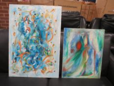 Two abstract oils on canvas, the smaller one entitled 'Tempest N2', 40 x 50 cm (2)