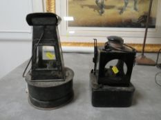Two antique railway lanterns, one marked LNER (2)