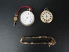 A hallmarked 9 carat gold gate bracelet, approx weight 4g, together with two fob watches