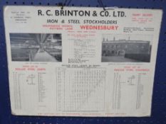 Local interest - a double sided advertising show card sigh for R.C. Brinton & Co iron & steel