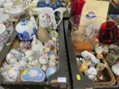 Two trays of assorted ceramics and glassware to include Wedgwood etc
