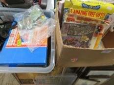 Two trays of ephemera to include stamp collection, boxed cigarette cards, comics etc