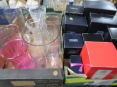 Two trays of assorted crystal and glass ware