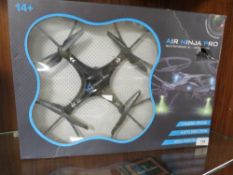 A boxed Air Ninja Pro high performance remote control camera drone, complete with remote control and