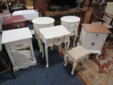 A quantity of assorted modern bedsides / cabinets etc., to include a near pair of drum shaped