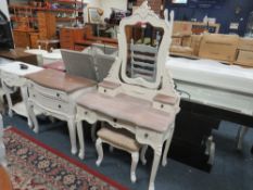 A modern country style dressing table, stool and matching two drawer side table