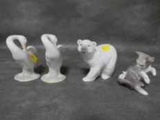 Three small Lladro animal figurines together with another A/F (4)
