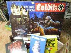 A tray of assorted books and collectables etc