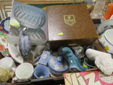 A tray of assorted ceramics and collectables to include Wedgwood, Jasperware and Poole etc