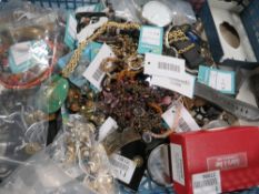 A tray of assorted costume jewellery, watches etc