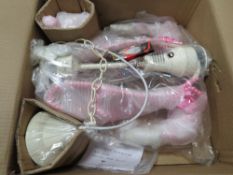 A modern pink chandelier with box- ex shop stock, may have damage