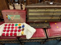 A collection of assorted snooker accessories to include cues, scoreboard, stand, balls etc…