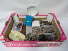 A large tray of assorted costume jewellery etc