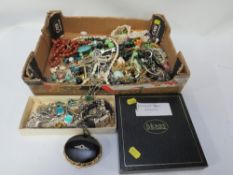 A box of assorted costume jewellery etc