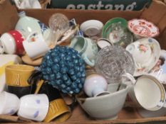 Three trays of assorted china to include Noritake, Shelly, Royal Worcester, Coalport etc