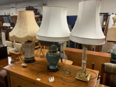 Three large assorted table lamps and shades