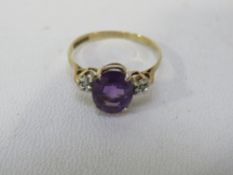 A hallmarked 9 carat gold amethyst ring approx weight 1.4g