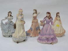 Five assorted matt finish Coalport Danbury Mint figurines to include Amy