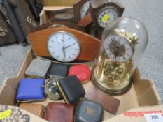 A tray of assorted clocks, travel clocks etc