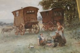 YEEND KING - a watercolour depicting travellers and children