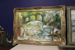 Frederick John England - an oil on board depicting an impressionist garden scene