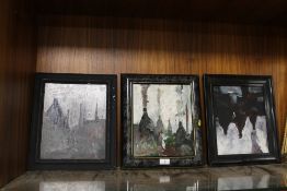 Frederick John England - three oil paintings of pot banks in Stoke