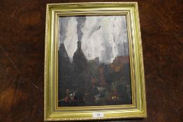 Frederick John England - an oil on board of pot banks in Stoke