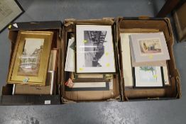Three boxes of assorted pictures and prints