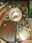 A box of silver plated ware