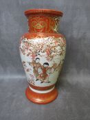 A JAPANESE LATE 19TH / EARLY 20TH CENTURY RED SATSUMA BALUSTER VASE, decorated with figures and