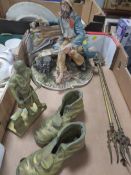 A Capodimonte style figure A/F together with a small quantity of metalware