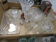 Two trays of assorted glassware to include a tray of assorted vintage bottles