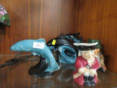 Three Pieces of Poole to include Dolphins together with two character jugs