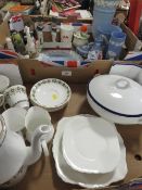 Three trays of assorted ceramics to include Wedgwood Jasperware together with a tray of metal