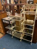 Two metal and glass small bookshelves and a small cabinet. (3)