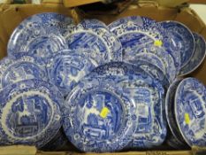 A box of Spode blue and white dinner ware