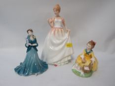 Two royal Doulton figurines together with a Coalport example