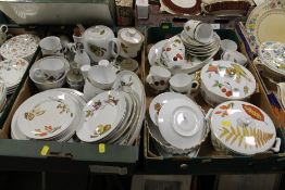 Two trays of tea and dinnerware to include Evesham etc