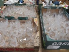 Three trays of assorted crystal and cut glass to include Brierley examples