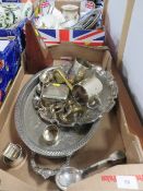 A tray of assorted metal ware to include napkin rings and a door handle together with a tray of