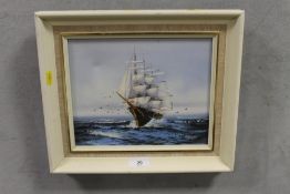 A modern oil on canvas depicting a sailing boat