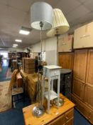 A small painted single drawer stand and two standard lamps. (3)