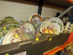 Three trays of assorted ceramics and glass to include collectors plates