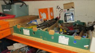 Two trays of tools to include work tressels