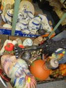 Two trays of assorted ceramics and collectables to include blue & white ware