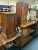 Two Edwardian pot cupboards and an occasional table. (3)