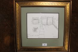 Frederick John England - a signed framed pencil sketch of a barn