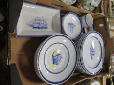 A tray of Spode Blue Clipper dinner ware