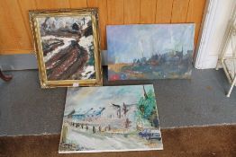 Frederick John England - three assorted oil paintings to include a landscape