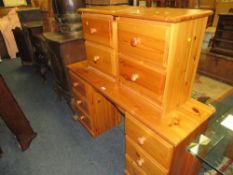 A modern honey pine desk and two bedside chests. (3)